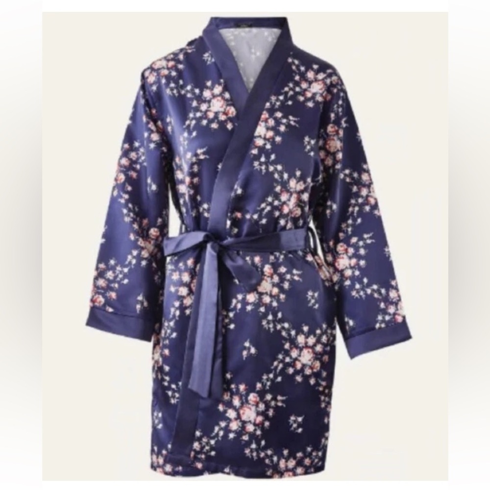 MORGAN LANE Allie Floral Print Charmeuse Robe Navy S/M ~ NWT! $198 Value! ❤️